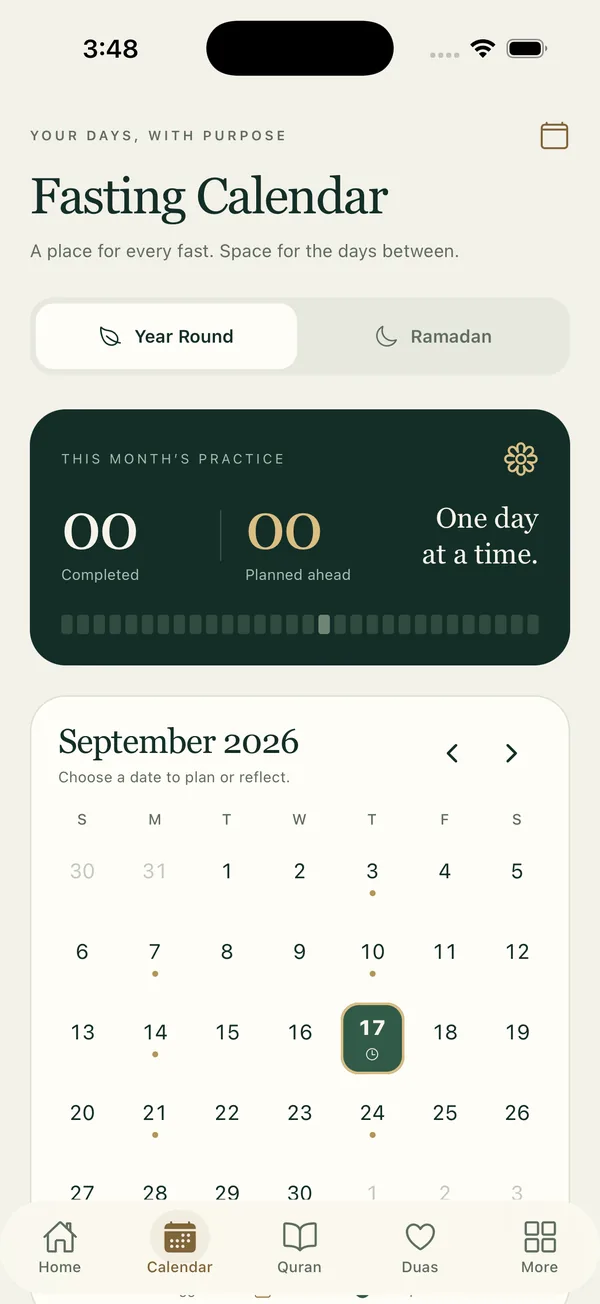 The fasting calendar for October, with recommended fasting days marked