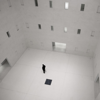 someone is standing in a big room